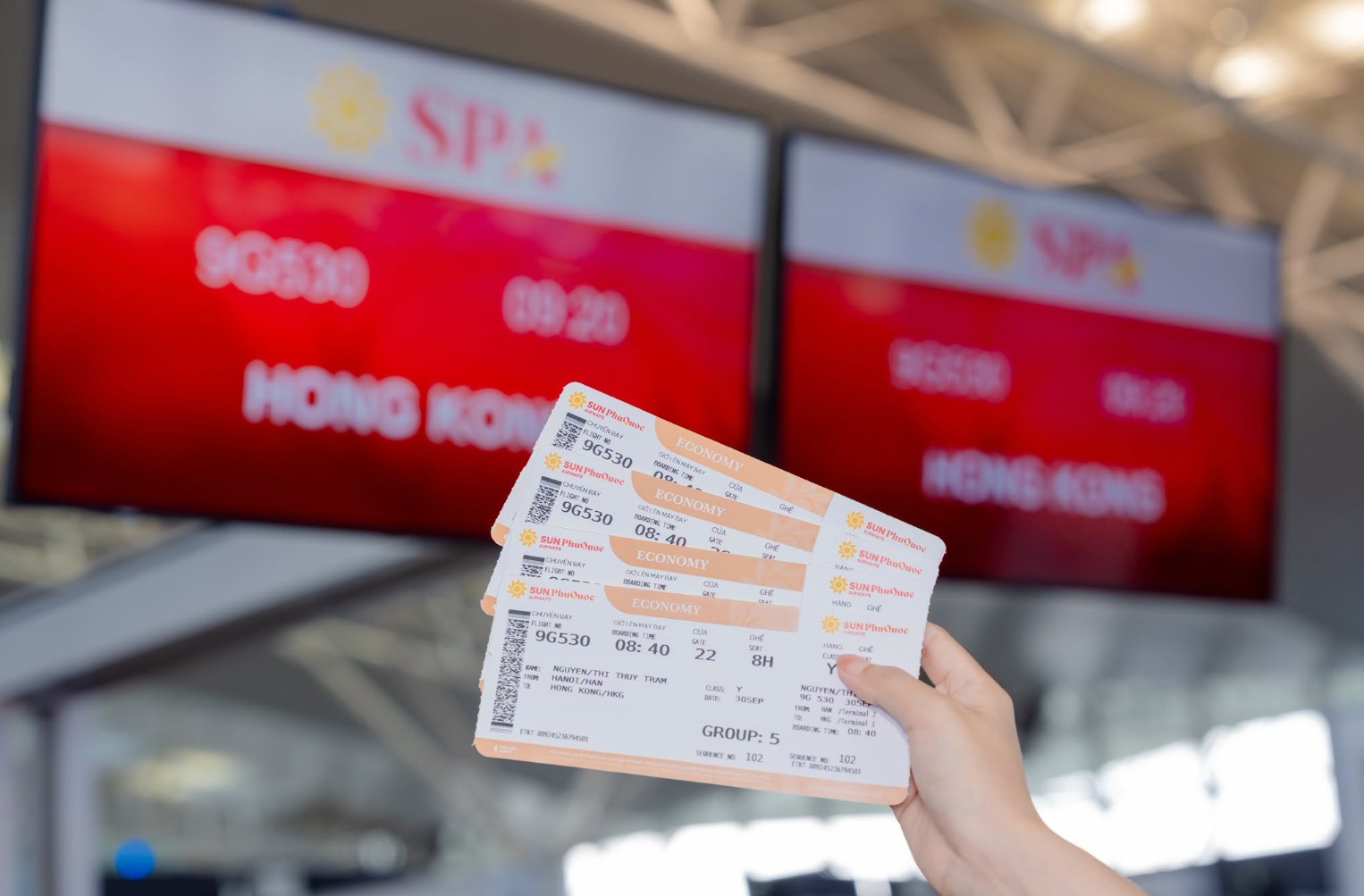 Thẻ boarding pass của Sun PhuQuoc Airways