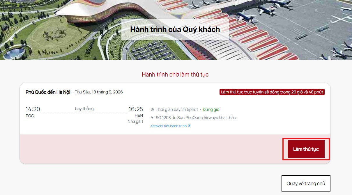 Hành trình chờ làm thủ tục online