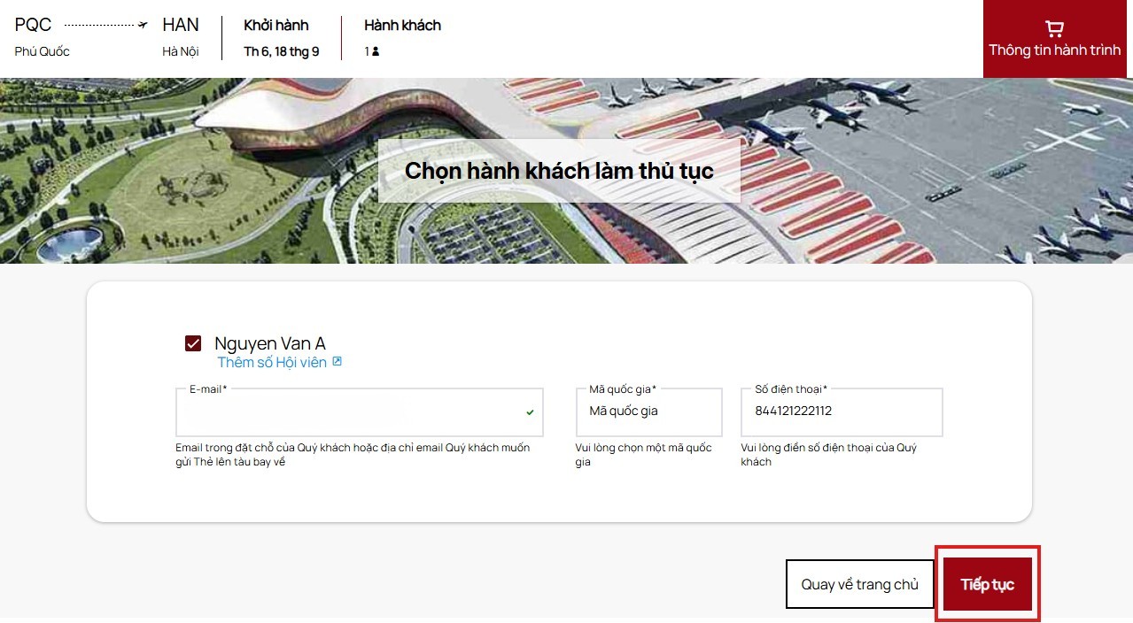 Chọn hành khách làm thủ tục
