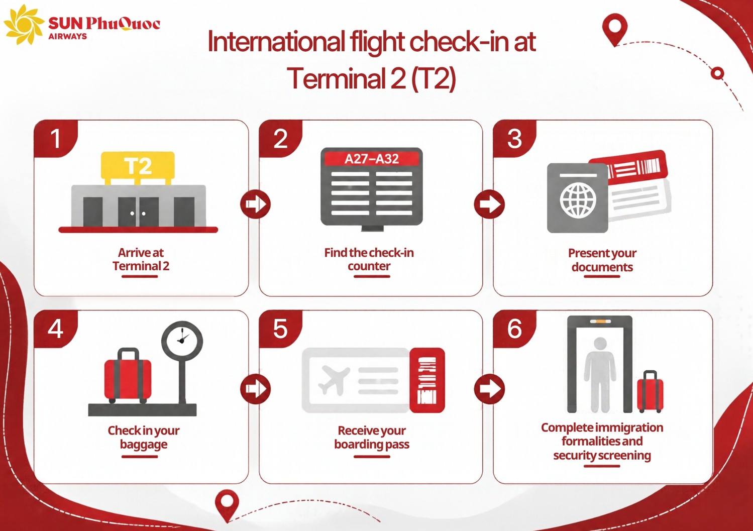 International flight check-in at Terminal 2 (T2)