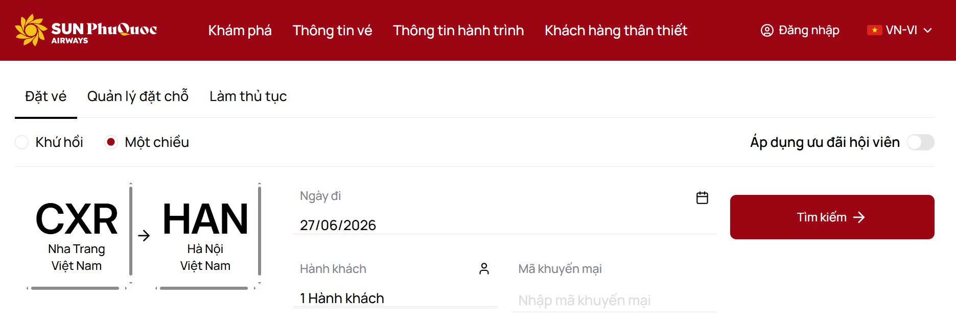 Đặt vé máy bay Nha Trang - Hà Nội trên website SPA